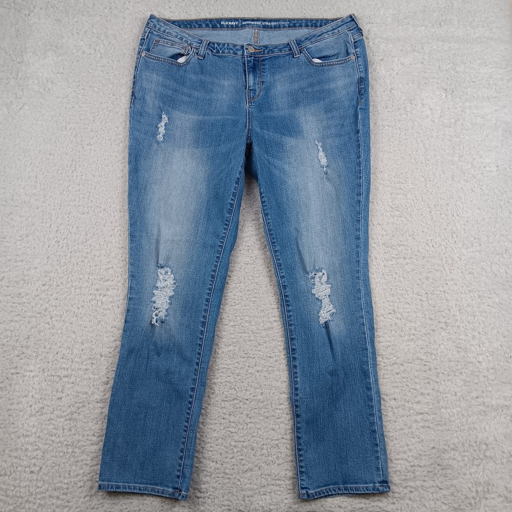 Old Navy Jeans Boyfriend Straight Women 14 Blue Distressed Stretch Denim